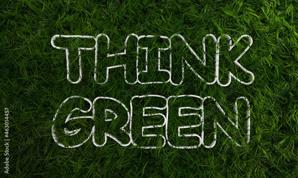 3d green grass and think green text 3d green grass and think green text