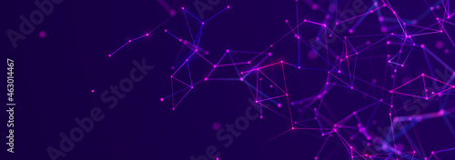 Structure of connected lines and dots. Wireframe polygonal elements on a dark background. Science and technology. 3d