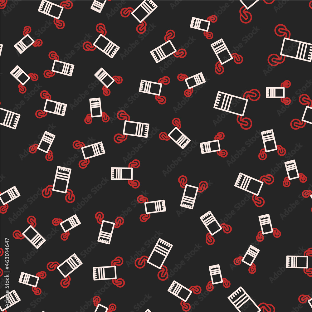 Line Towel on hanger icon isolated seamless pattern on black background. Bathroom towel icon. Vector Line Towel on hanger icon isolated seamless pattern on black background. Bathroom towel icon. Vector