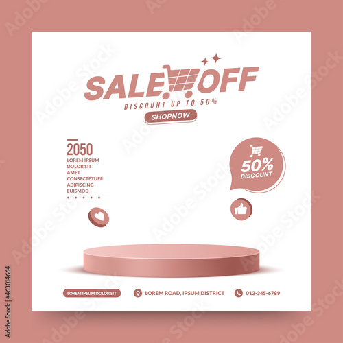 Blank sale product podium scene for social media post, pedestal stage for product presentation isolated on white background.