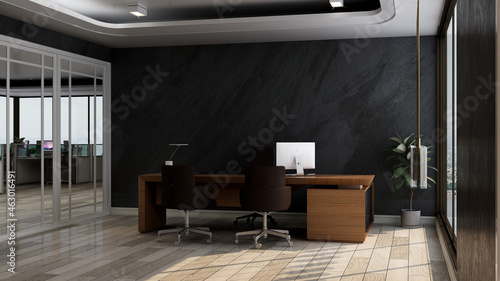 3d office minimalist room with wooden design interior