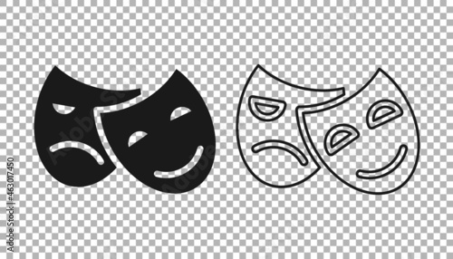 Black Comedy and tragedy theatrical masks icon isolated on transparent background. Vector
