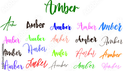 Amber Girl Name in Multi Fonts Typography Text