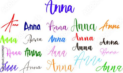 Anna Girl Name in Multi Fonts Typography Text