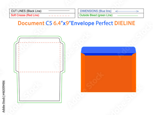 C5 Document envelope 6.4x9 inche dieline template and 3D envelope editable easily resizable photo