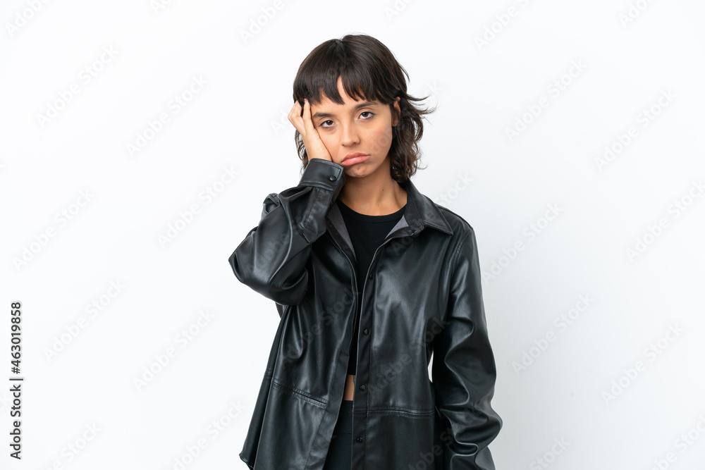 Young mixed race woman isolated on white background with an expression of frustration and not understanding Young mixed race woman isolated on white background with an expression of frustration and not understanding