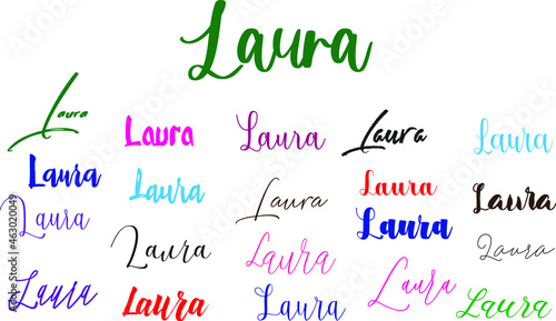 Laura Baby Girl Name in Multiple Font Styles Typography Text