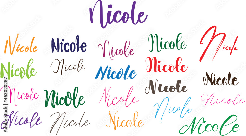 Nicole Girl Name in Multiple Font Styles Typography Text Nicole Girl Name in Multiple Font Styles Typography Text