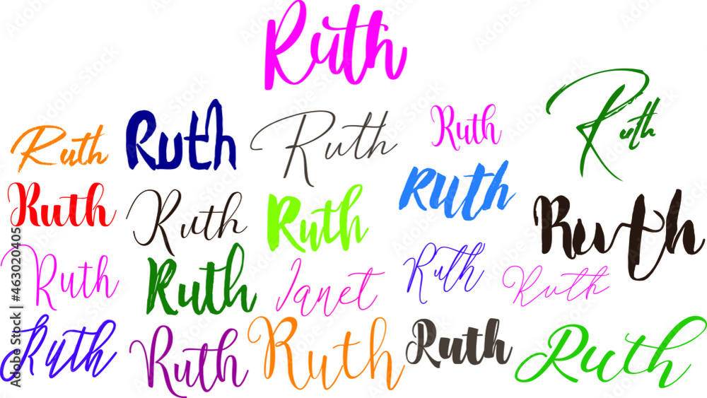 Ruth Baby Girl Name in Multiple Font Styles Typography Text Stock Vector |  Adobe Stock