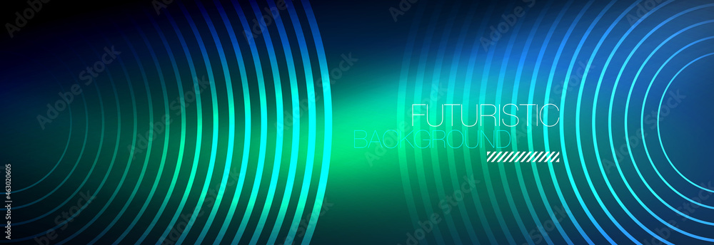 Dark abstract background with glowing neon circles. Trendy layout template for business or technology presentation, internet poster or web brochure cover, wallpaper Dark abstract background with glowing neon circles. Trendy layout template for business or technology presentation, internet poster or web brochure cover, wallpaper