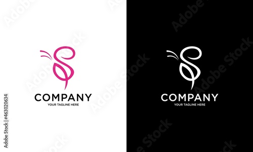 Abstract letter S logotype Pink colour with Butterfly Linear style logo, Beauty and Cosmetic sign for your Corporate identity