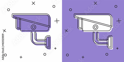 Set Security camera icon isolated on white and purple background. Vector