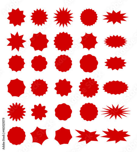 Sale tags with space for text. Set of red color star shape sale label.