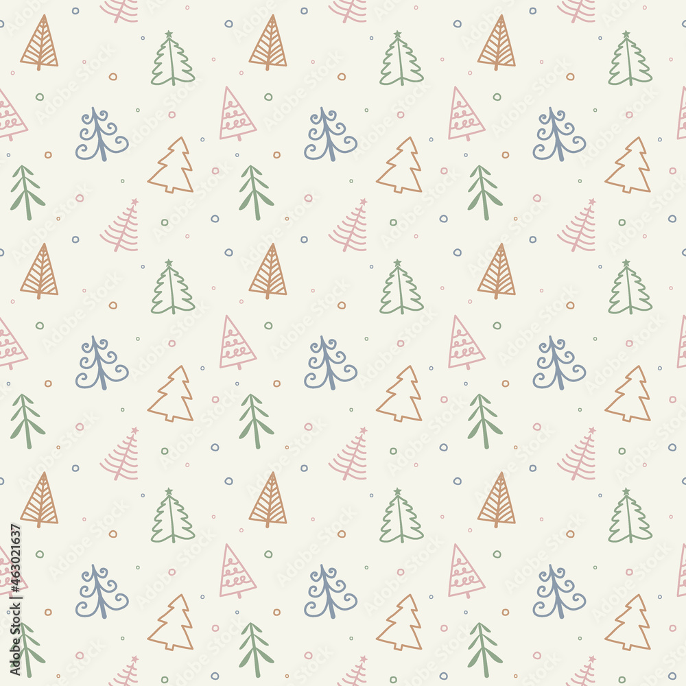 Christmas pattern with hand drawn trees. Vector Christmas pattern with hand drawn trees. Vector
