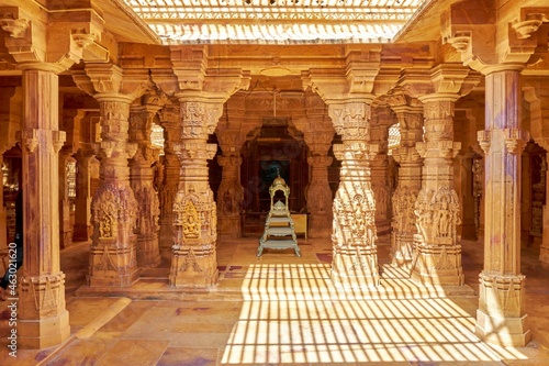 Sculpted columns of Jain temple inside Jaisalmer Fort