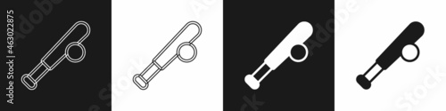 Set Baseball bat with ball icon isolated on black and white background. Vector