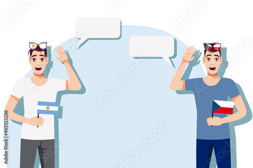 Vector illustration of people speaking the languages of Argentina and Czech. Illustration of translation, transcription and dialogue between Argentina and Czech.