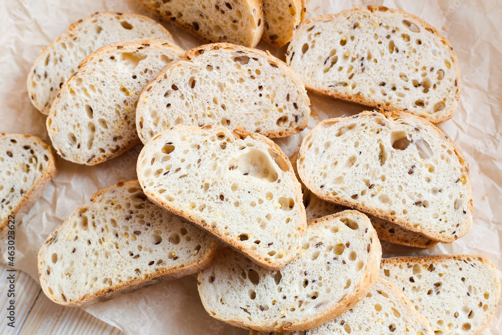 Sliced bread with sesame and flax seeds Sliced bread with sesame and flax seeds
