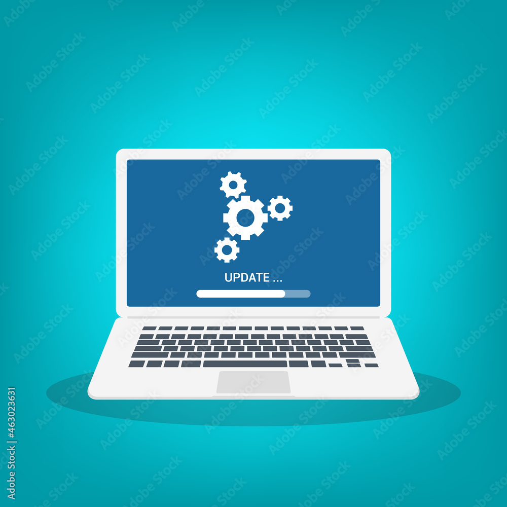 System software update and upgrade concept. Loading process in laptop screen. System software update and upgrade concept. Loading process in laptop screen.