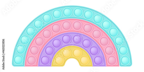 Popit a fashionable silicon fidget toys as a rainbow. Addictive antistress rainbow toy for fidget in pastel colors. Bubble sensory popit for kids fingers. Vector illustration isolated on a white