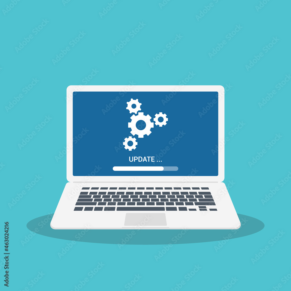 System software update and upgrade concept. Loading process in laptop screen. System software update and upgrade concept. Loading process in laptop screen.