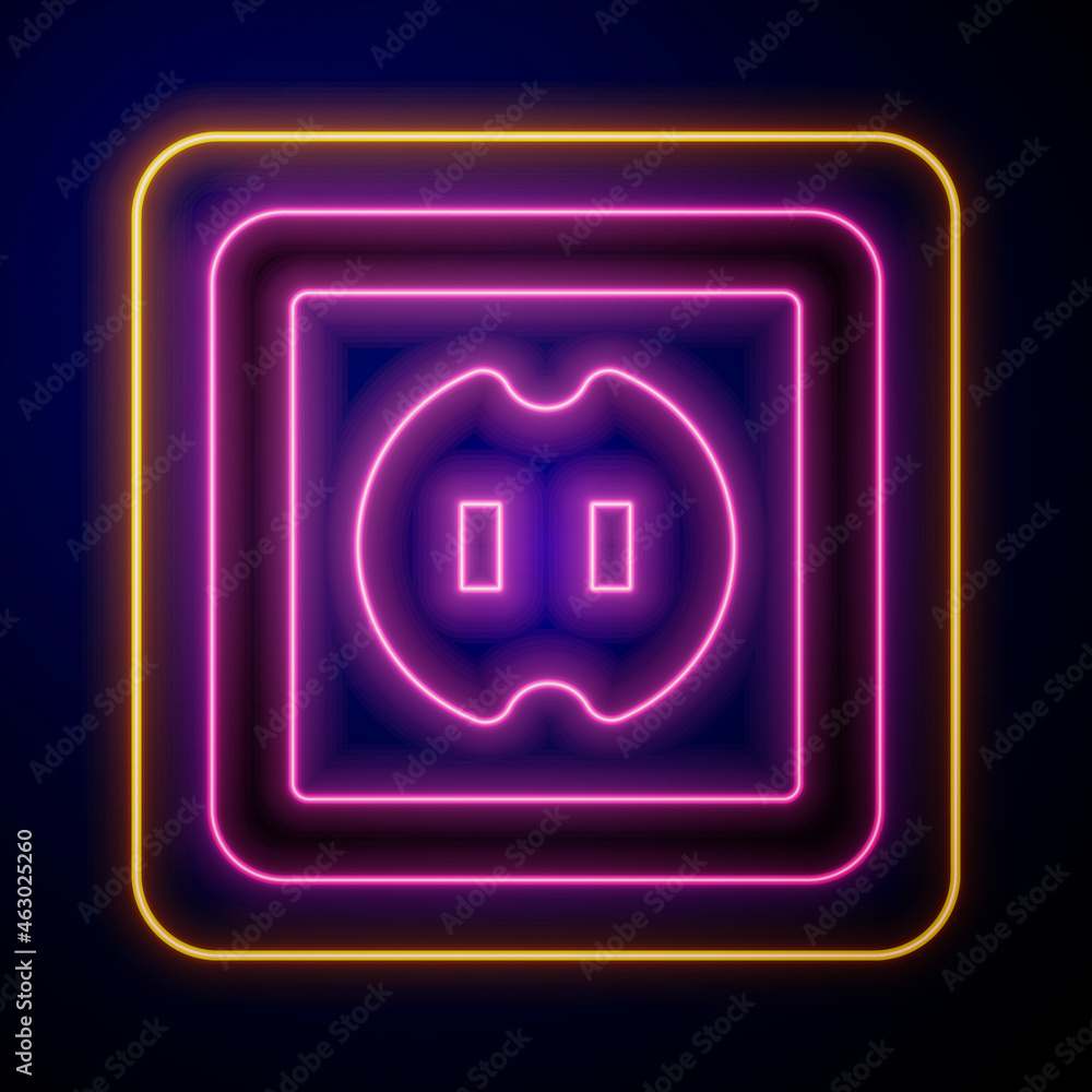 Glowing neon Electrical outlet icon isolated on black background. Power socket. Rosette symbol. Vector Glowing neon Electrical outlet icon isolated on black background. Power socket. Rosette symbol. Vector