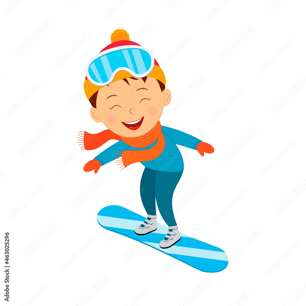 kids winter activity, boy snowboarding Stock Vector | Adobe Stock