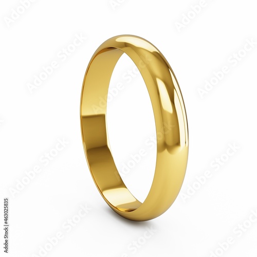 3D rendering Golden wedding ring isolated on white.