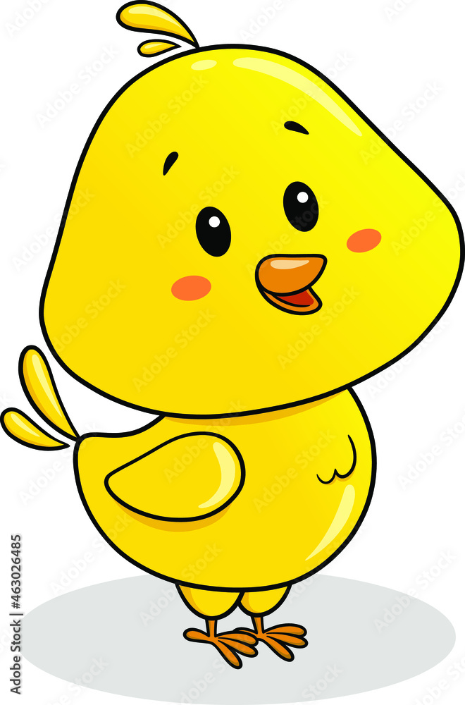 A cute little yellow chick character. Cartoon chicken. The canary. Design for children. Isolated on a white background. Vector.
