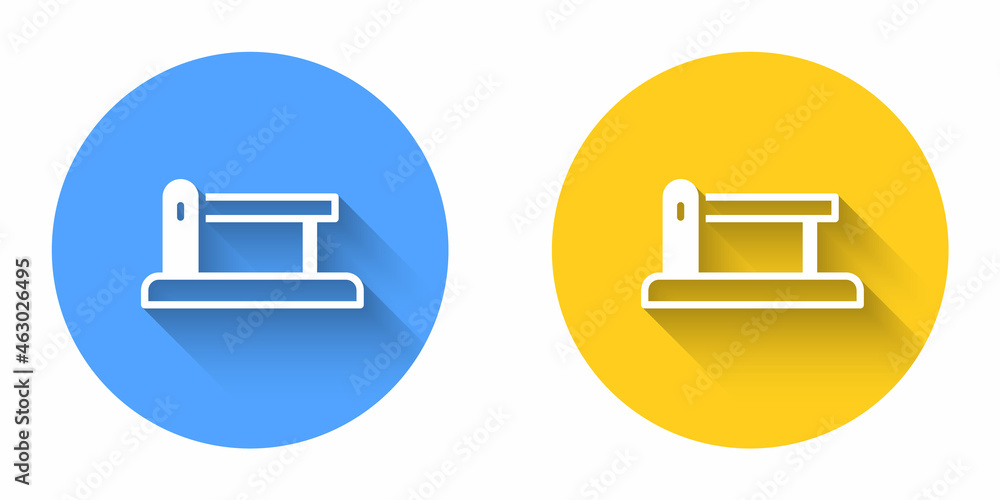 White Railway barrier icon isolated with long shadow background. Circle button. Vector White Railway barrier icon isolated with long shadow background. Circle button. Vector