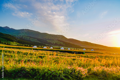 Yurt and grassland scenery,Outdoor life of nomads