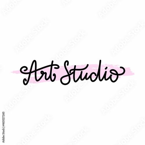 Hand lettering "Art Studio". Emblem for art studio, creativity, education, school, hobby, design. Design element for logo, postcard, background.