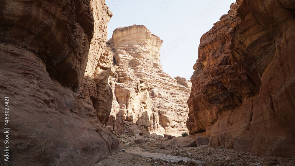 Exploring Wadi al Mujib canyon near the Dead Sea in Jordan.