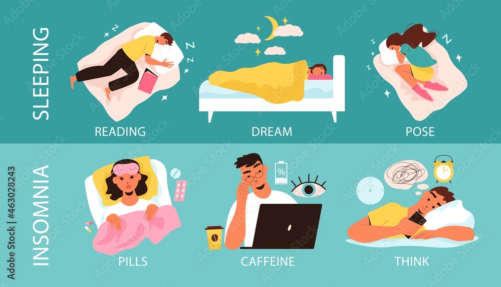 Insomnia And Sleeping Design Concept Insomnia And Sleeping Design Concept