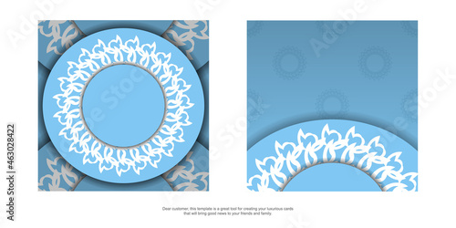 Template The postcard is light blue with a luxurious white pattern and is ready for printing.