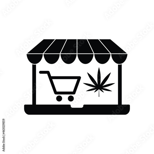 Shopping bag icon. buy online  medical marijuana or cannabis leaf hashish