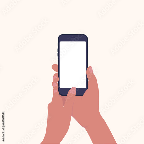 Phone in hand.The concept of online manual payment. Vector illustration