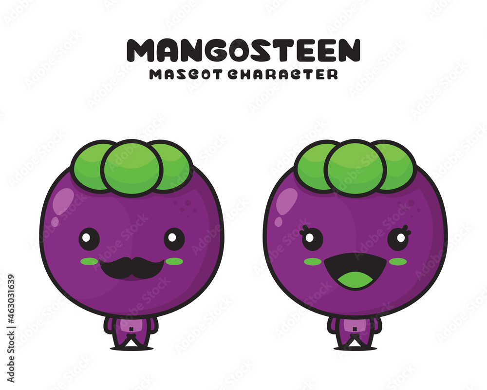 cute mangosteen mascot, fruit vector illustration