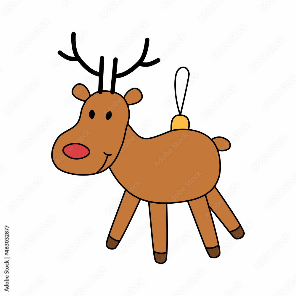 Fototapeta premium Deer christmas toy in cartoon style. Vector illustration isolated on white background