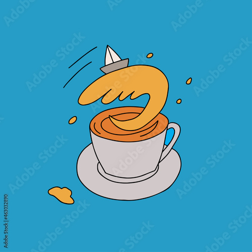 Storm in a teacup. Metaphoric idiom. Teacup, wave and ship.