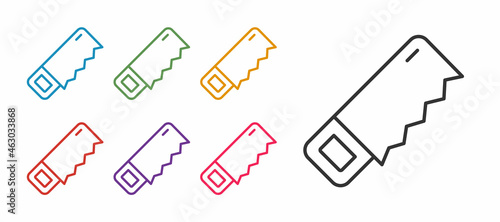 Set line Hand saw icon isolated on white background. Set icons colorful. Vector