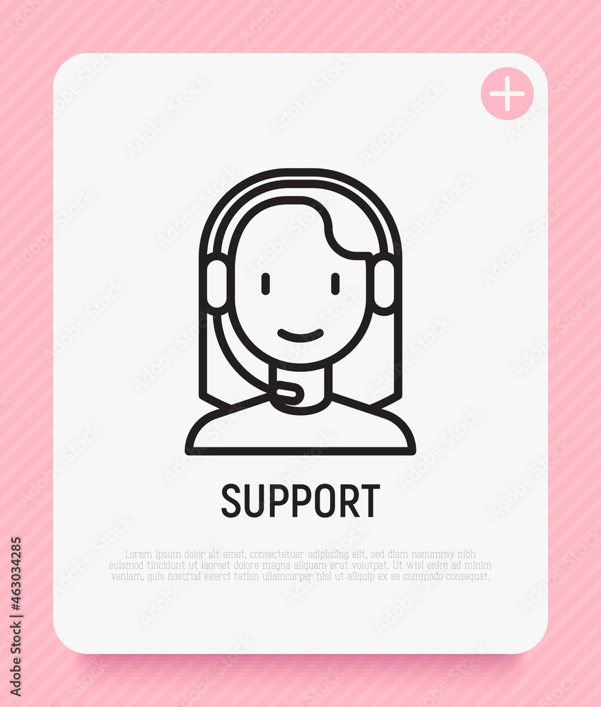 Call center operator. Young woman in headset thin line icon. Vector illustration. Call center operator. Young woman in headset thin line icon. Vector illustration.