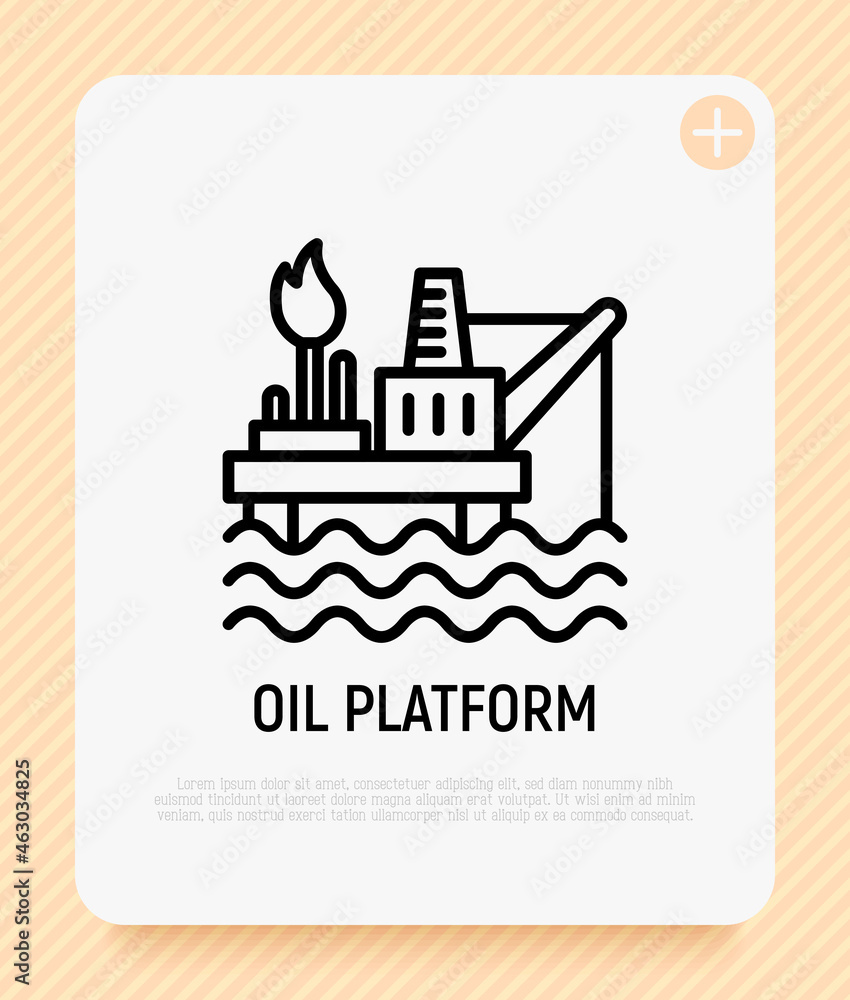 Fototapeta premium Oil platform thin line icon. Modern vector illustration of oil extraction from the sea.
