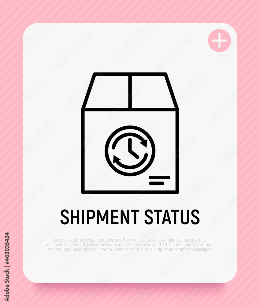 Naklejka premium Shipment status thin line icon, package with clock. Modern vector illustration for delivery service.
