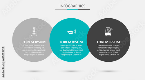 Set Trumpet, Balalaika and Metronome with pendulum. Business infographic template. Vector