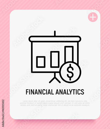 Financial analytics thin line icon, graph of growth with dollar sign. Modern vector illustration.