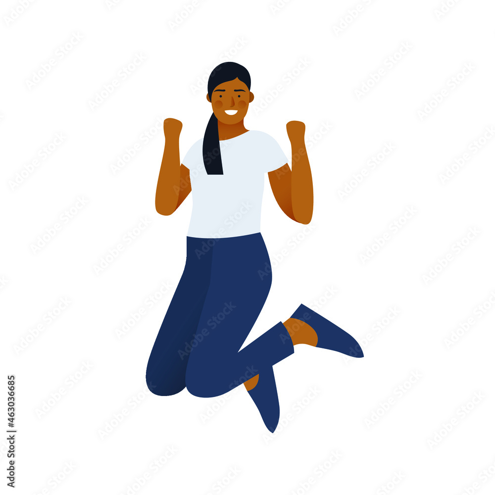 Happy Business Employee Woman Jumping in the Air Cheerfully. Modern Flat Vector Illustration. Feeling and Emotion Social Media Concept. Happy Business Employee Woman Jumping in the Air Cheerfully. Modern Flat Vector Illustration. Feeling and Emotion Social Media Concept.
