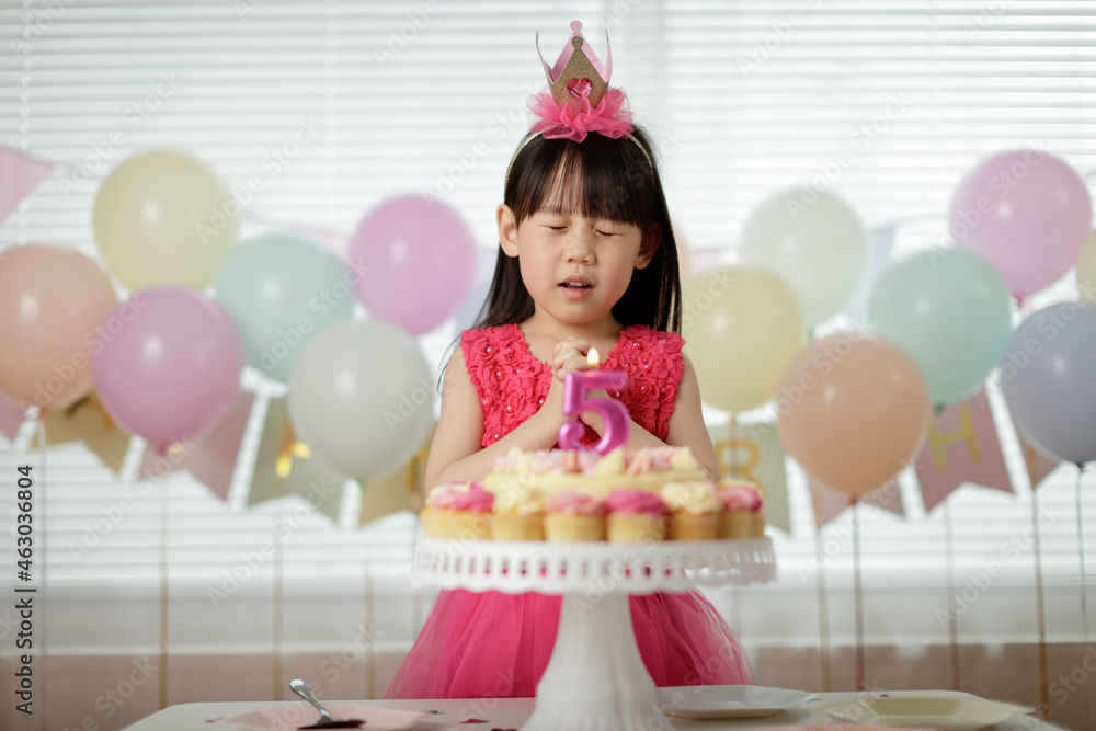 young girl celebrating her 5th birthday at home young girl celebrating her 5th birthday at home
