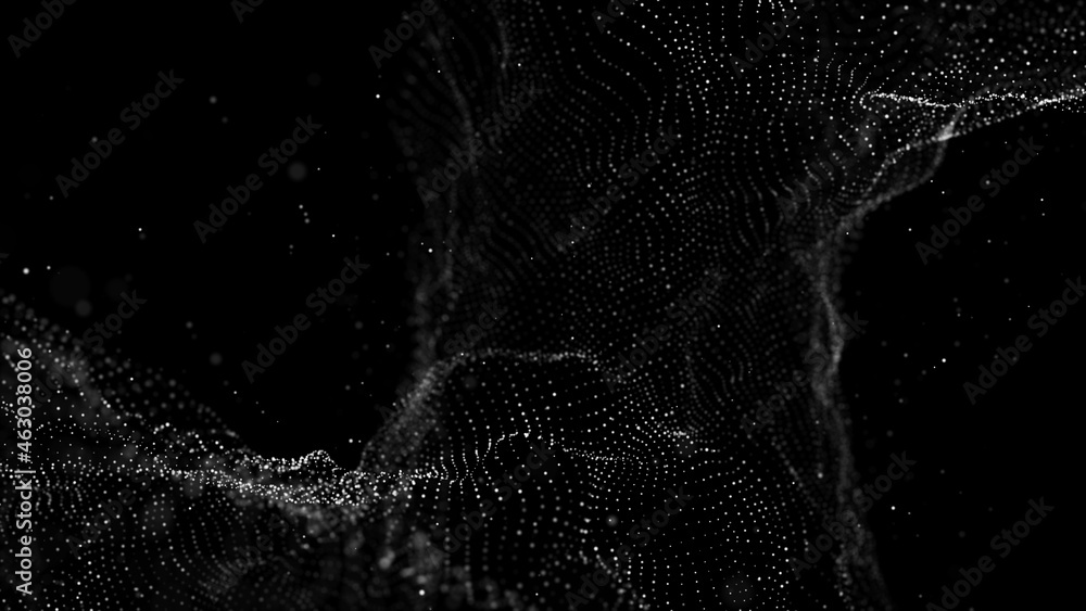Futuristic digital wave. Dark cyberspace. Abstract music background. Big data visualisation with particle flow. 3d rendering. Futuristic digital wave. Dark cyberspace. Abstract music background. Big data visualisation with particle flow. 3d rendering.