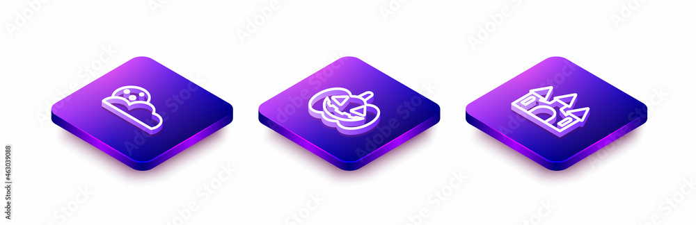 Set Isometric line Moon and stars, Pumpkin and Castle icon. Vector Set Isometric line Moon and stars, Pumpkin and Castle icon. Vector